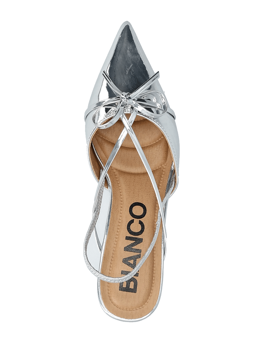 Bianco - BIAKRISTIN Kitten Heel Bow Slingback Faux Leather - slingback-skór með hæl - silver mirror - 3