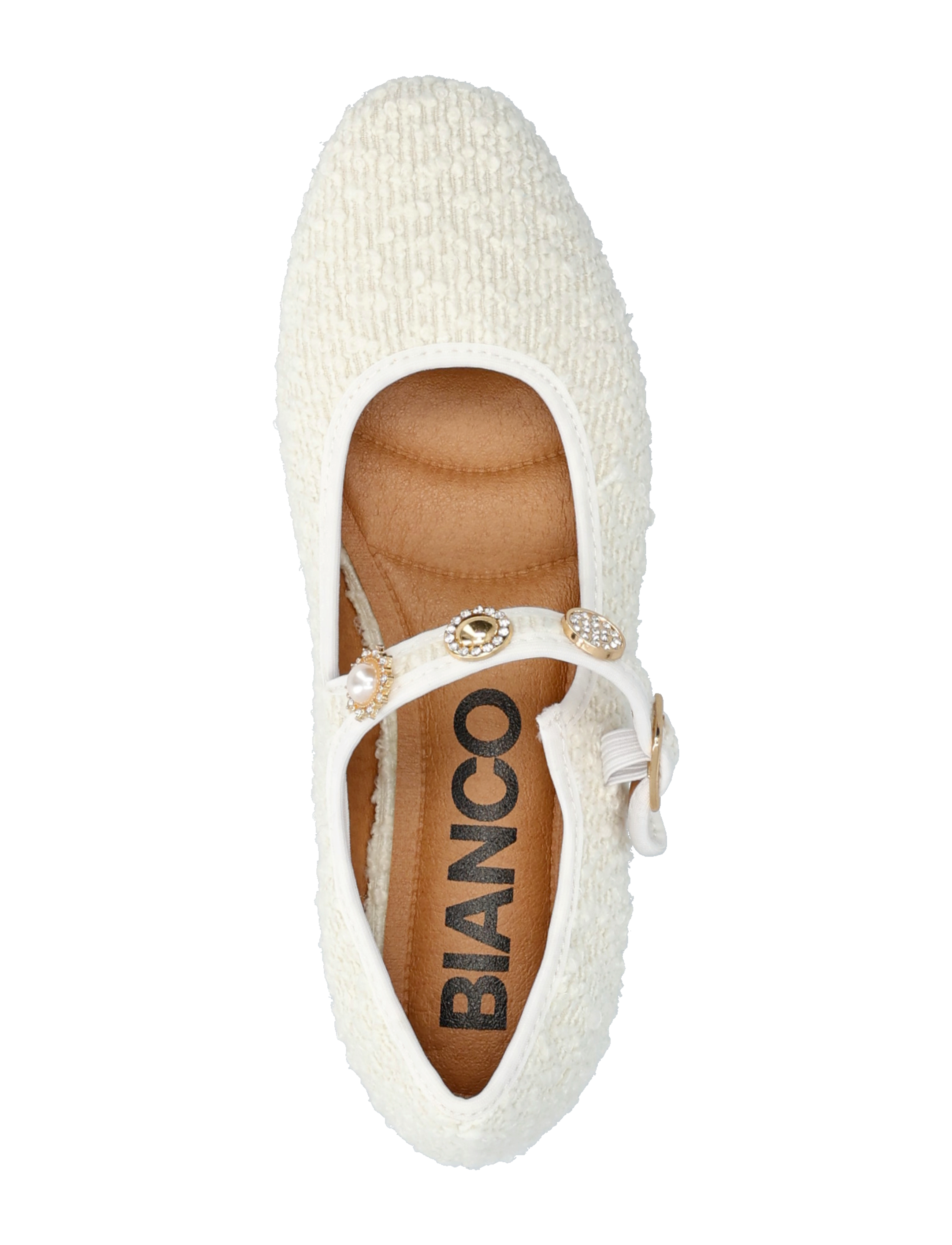 Bianco - BIALILJA Trimmed Mary Jane Textile - ballerinaer - beige - 3