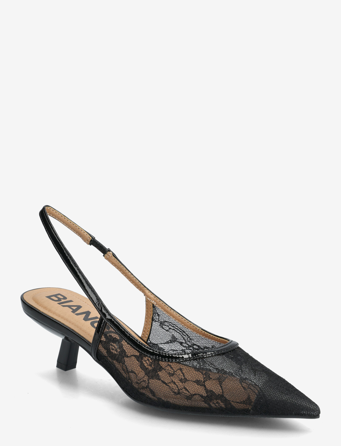 Bianco - BIAKRISTIN Kitten Heel Slingback Mesh - högklackade slingbacks - black lace - 0