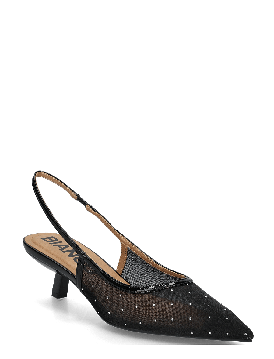 Bianco - BIAKRISTIN Kitten Heel Slingback Mesh - slingbacks mit absatz - black rhinestone - 0