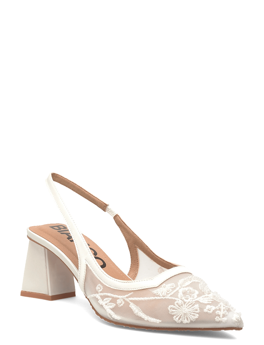 Bianco - BIAMARALYN Slingback Beaded Mesh - pantofle bez pięty na obcasie - off white - 0