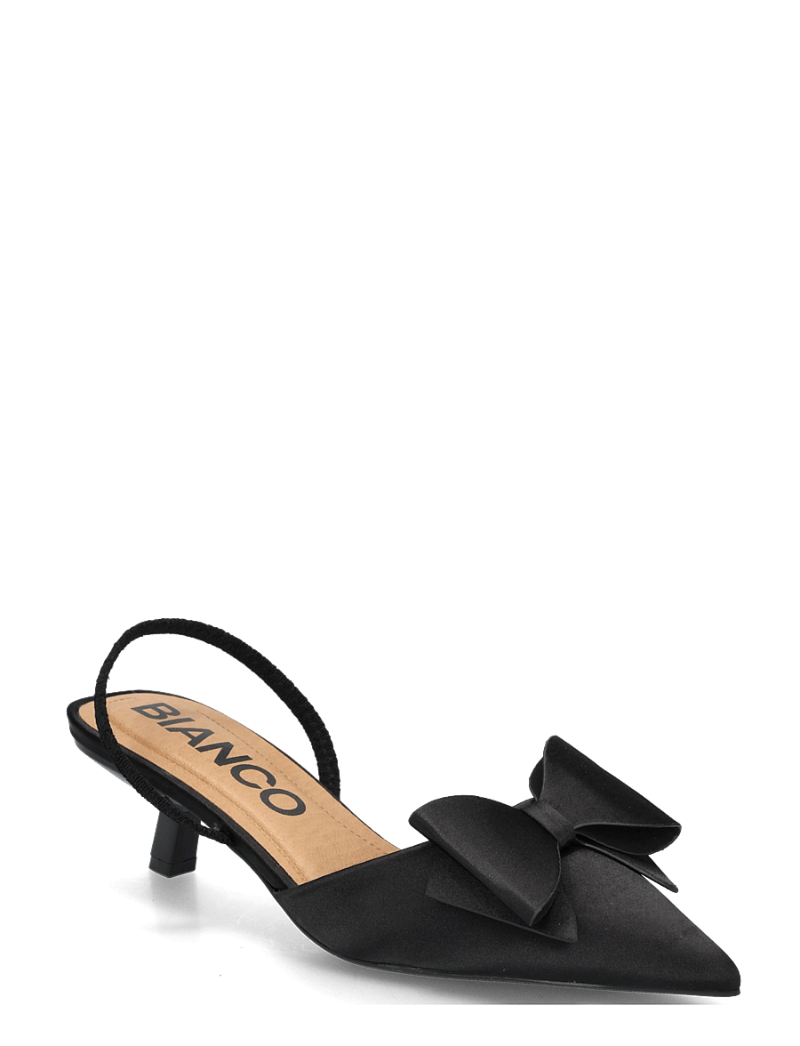 Bianco - BIAKRISTIN Kitten Heel Bow Slingback Satin - högklackade slingbacks - black - 0