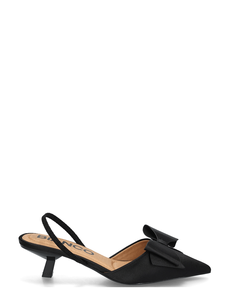 Bianco - BIAKRISTIN Kitten Heel Bow Slingback Satin - högklackade slingbacks - black - 2