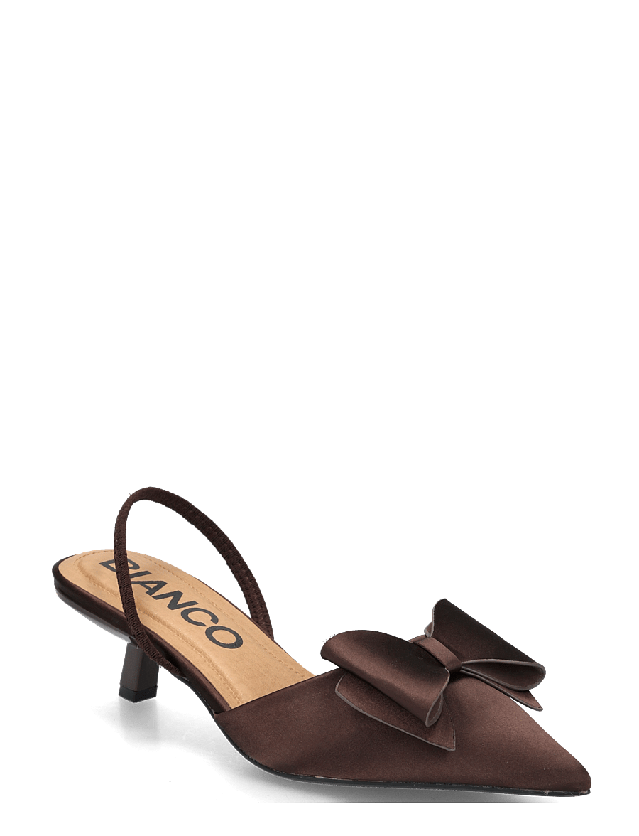 Bianco - BIAKRISTIN Kitten Heel Bow Slingback Satin - slingbacks mit absatz - brown - 0