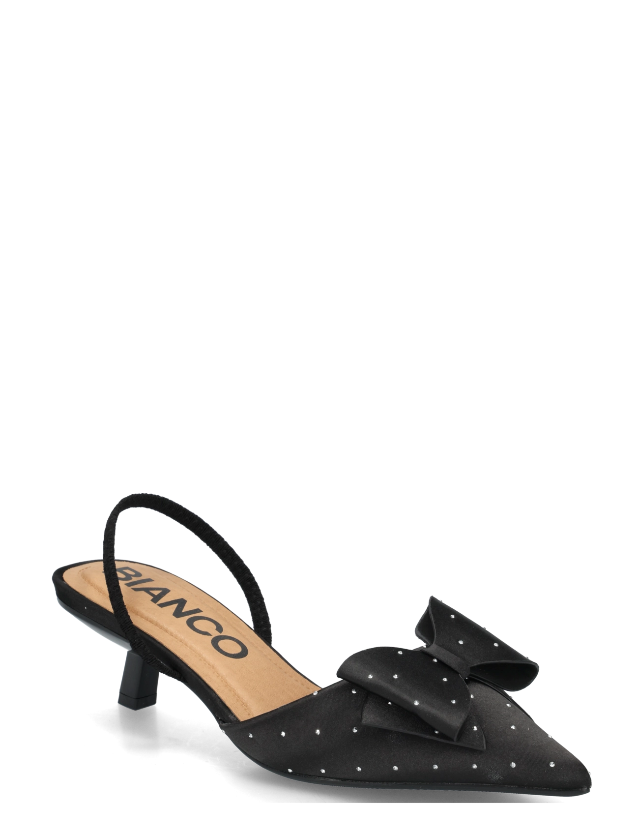 Bianco BIAKRISTIN Kitten Heel Bow Slingback Rhinestone Satin - Shoes - BLACK RHINESTONE / black
