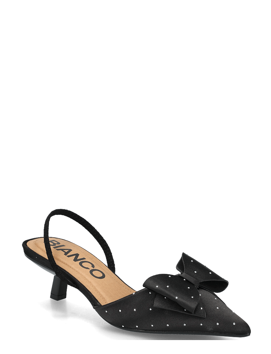 Bianco - BIAKRISTIN Kitten Heel Bow Slingback Rhinestone Satin - högklackade slingbacks - black rhinestone - 0