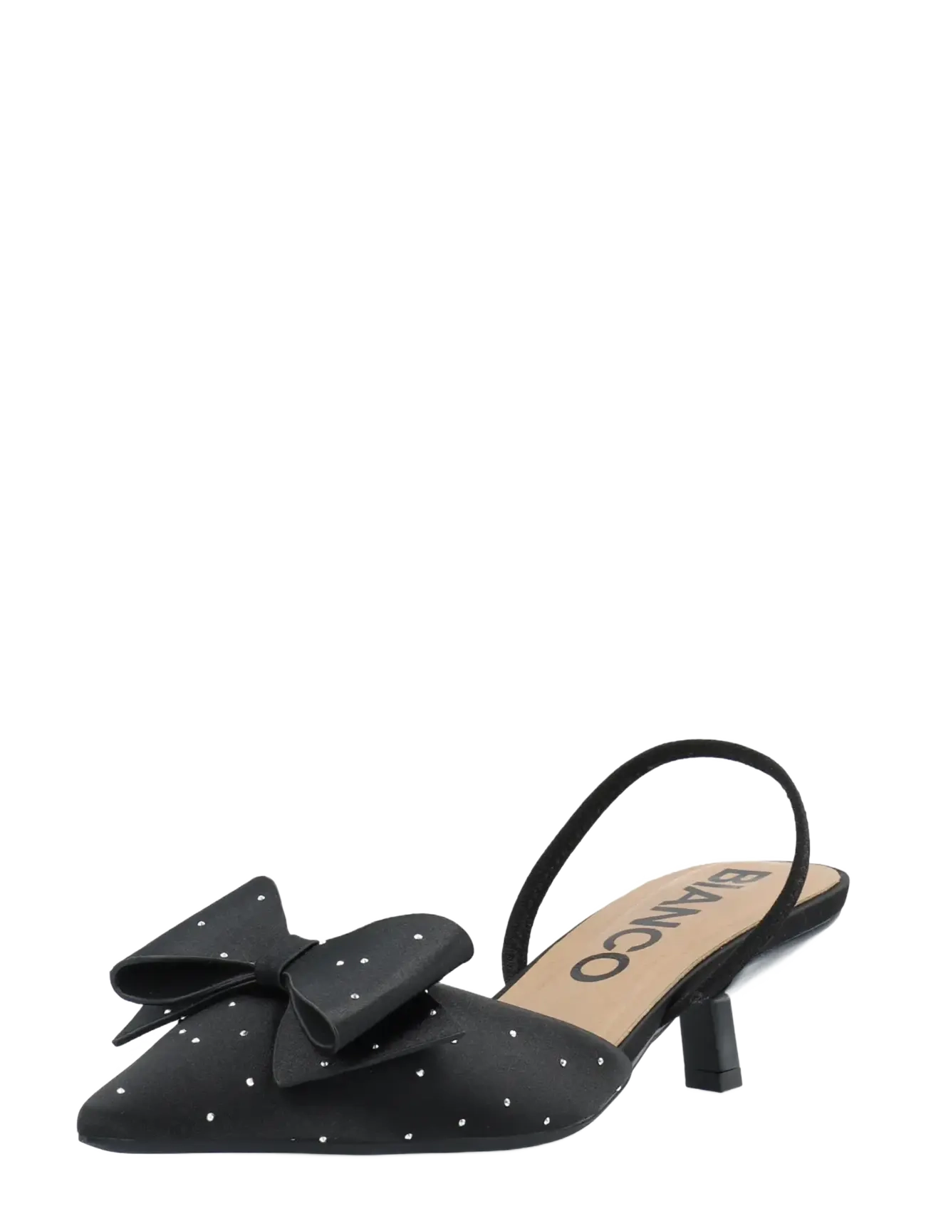 Bianco BIAKRISTIN Kitten Heel Bow Slingback Rhinestone Satin - Mode trends - BLACK RHINESTONE / black