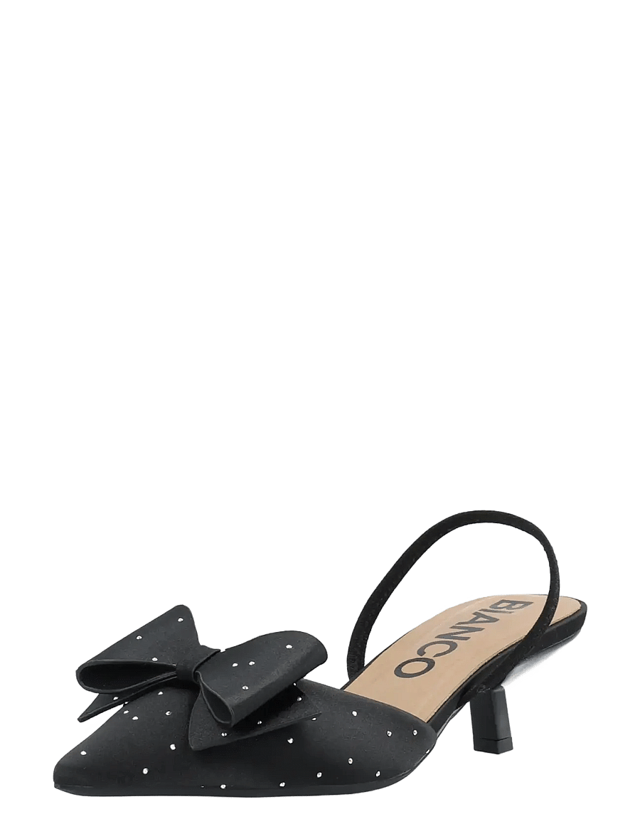 Bianco - BIAKRISTIN Kitten Heel Bow Slingback Rhinestone Satin - slingbacks mit absatz - black rhinestone - 0