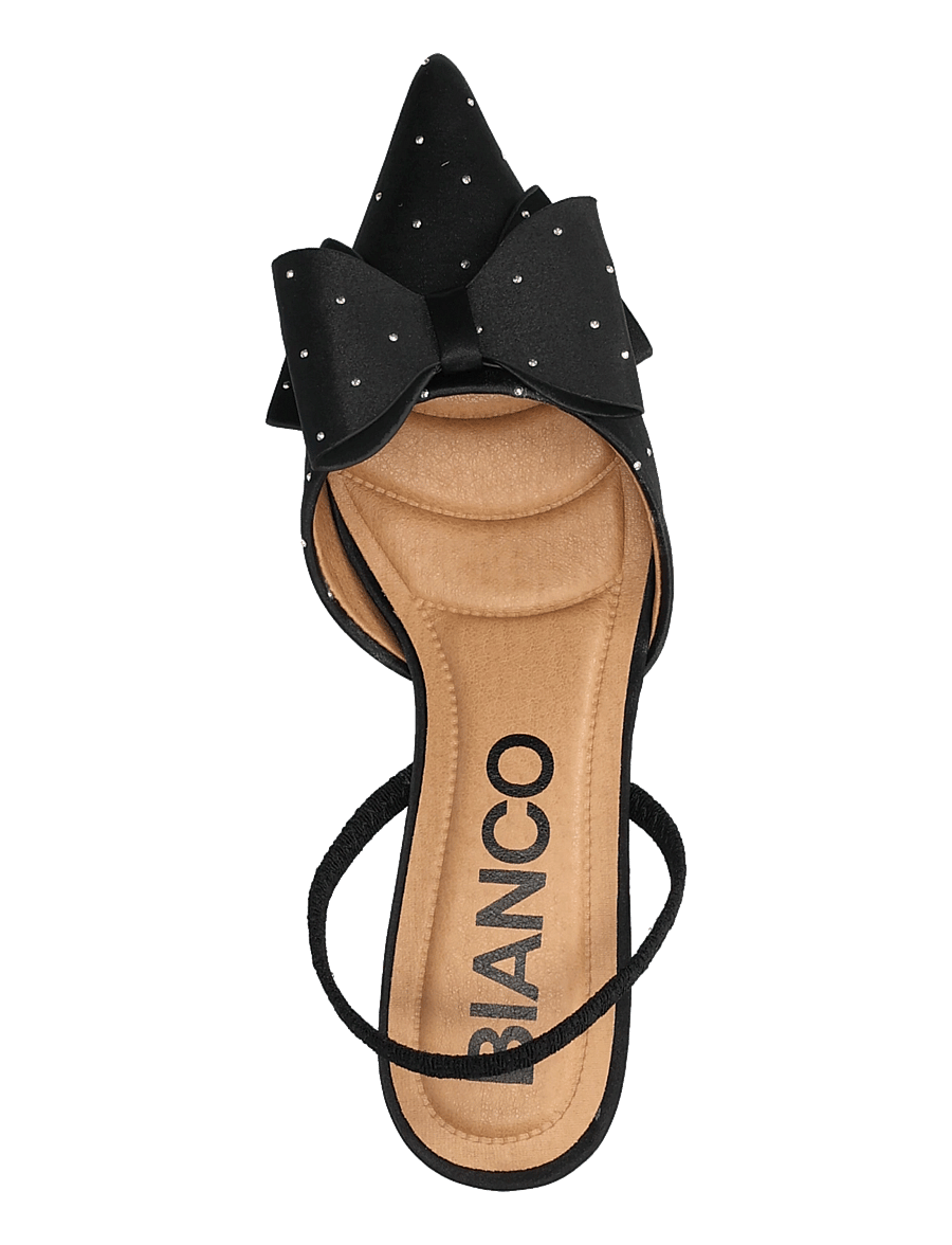Bianco - BIAKRISTIN Kitten Heel Bow Slingback Rhinestone Satin - högklackade slingbacks - black rhinestone - 3