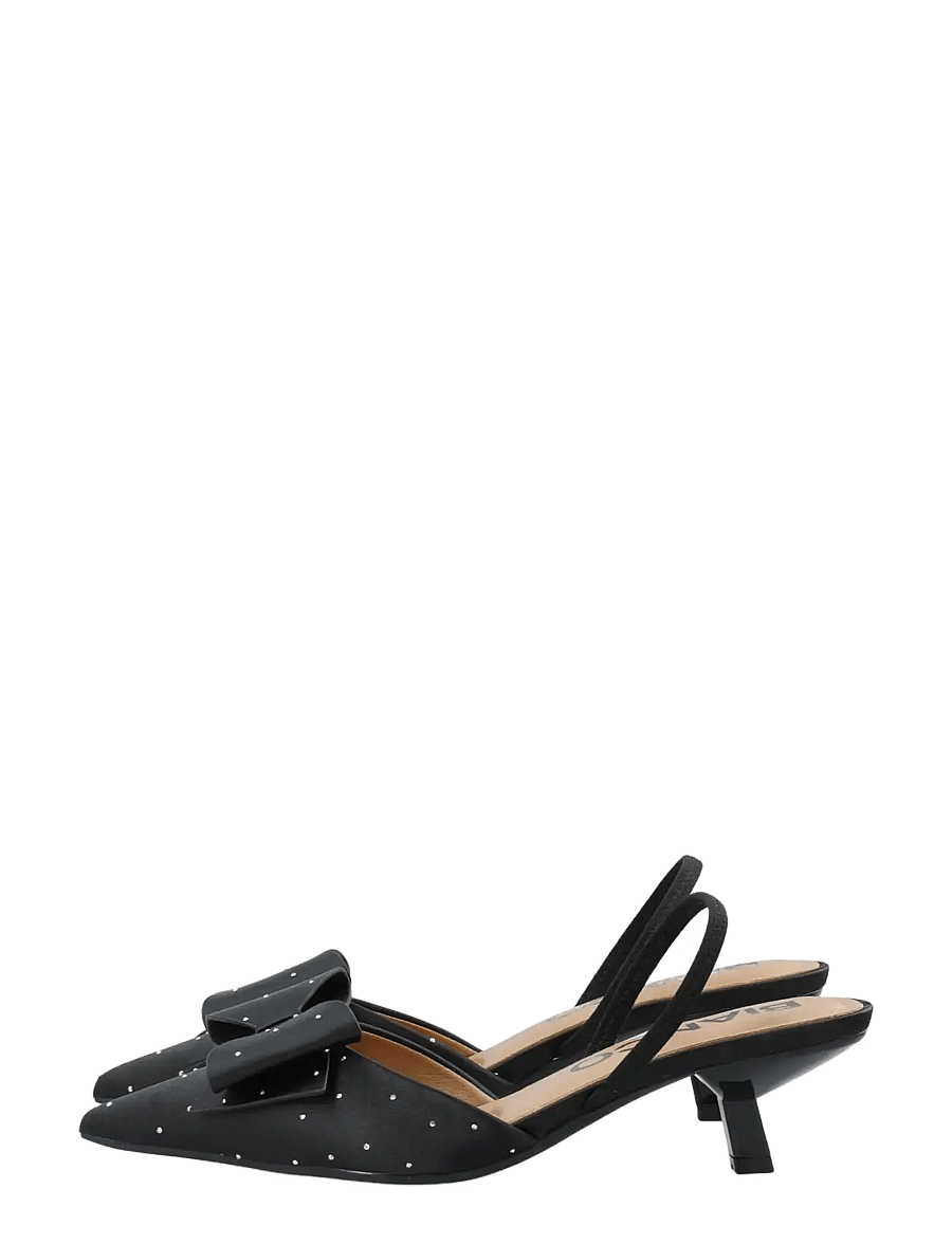 Bianco - BIAKRISTIN Kitten Heel Bow Slingback Rhinestone Satin - slingbacks mit absatz - black rhinestone - 5