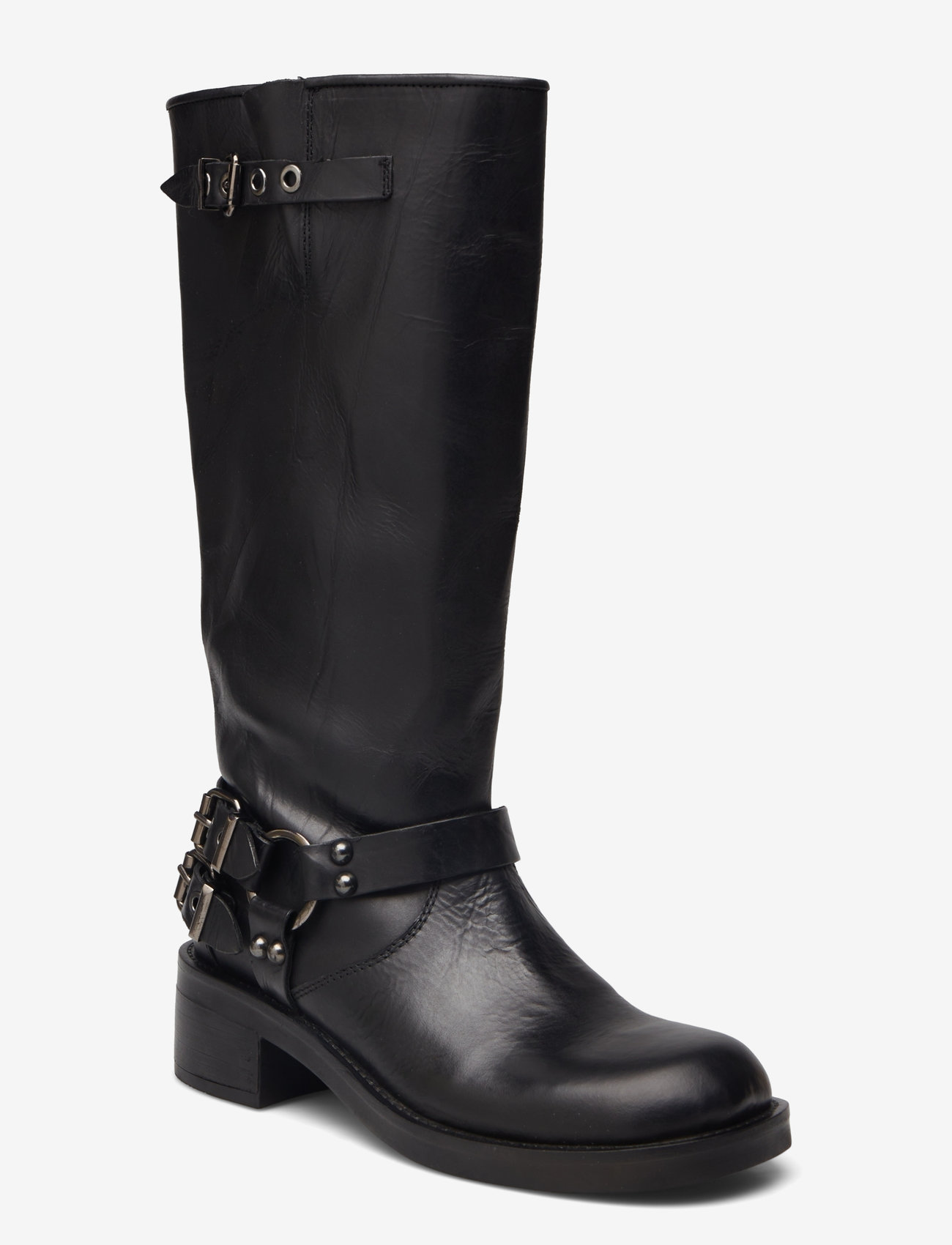 Bianco - BIAHARPER Biker Boot Pull Up Leather - pika säärega saapad - jet black - 0
