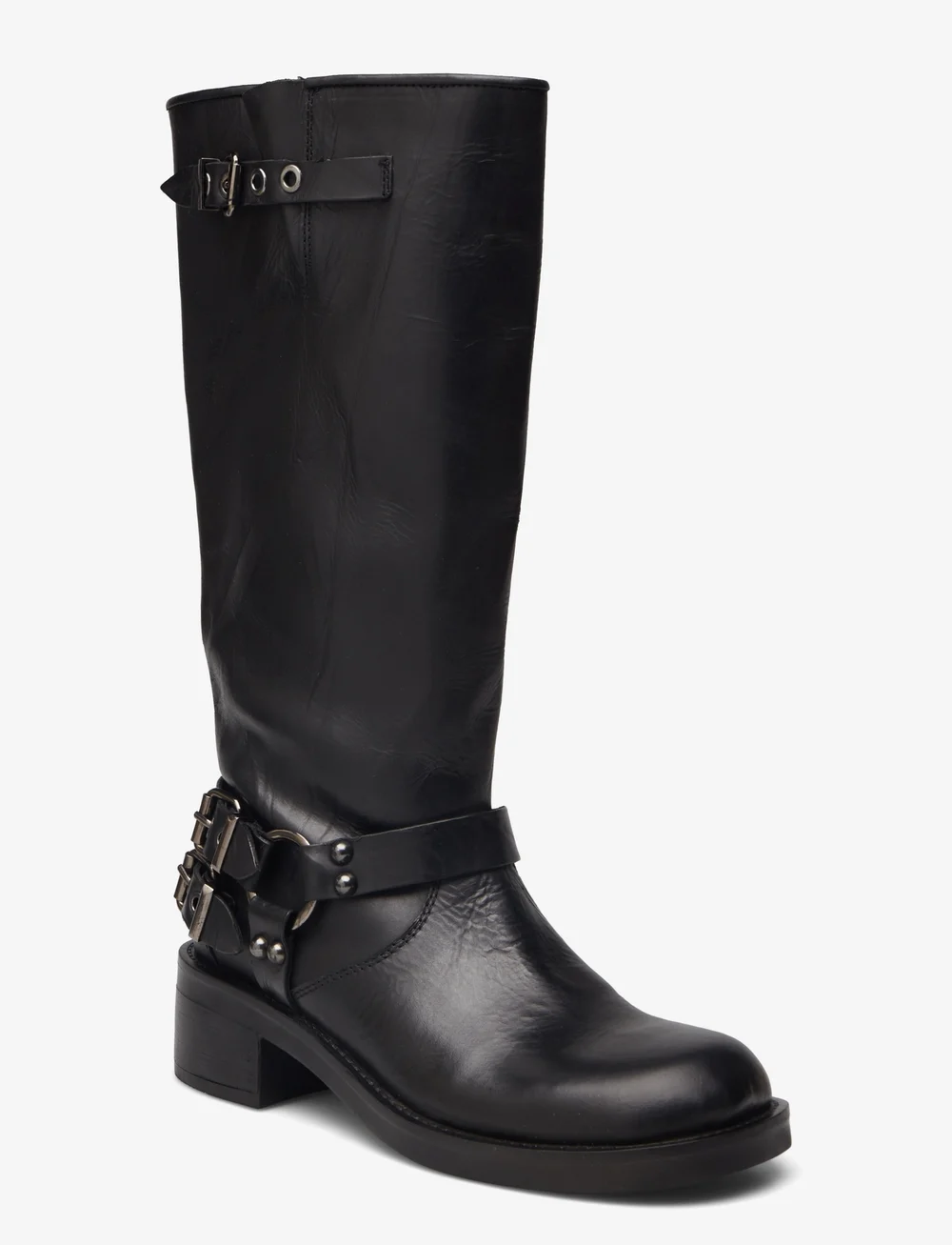 Bianco - BIAHARPER Biker Boot Pull Up Leather - langskaftede støvler - jet black - 0