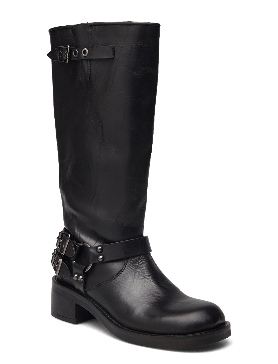 Bianco - BIAHARPER Biker Boot Pull Up Leather - knee high boots - jet black - 0