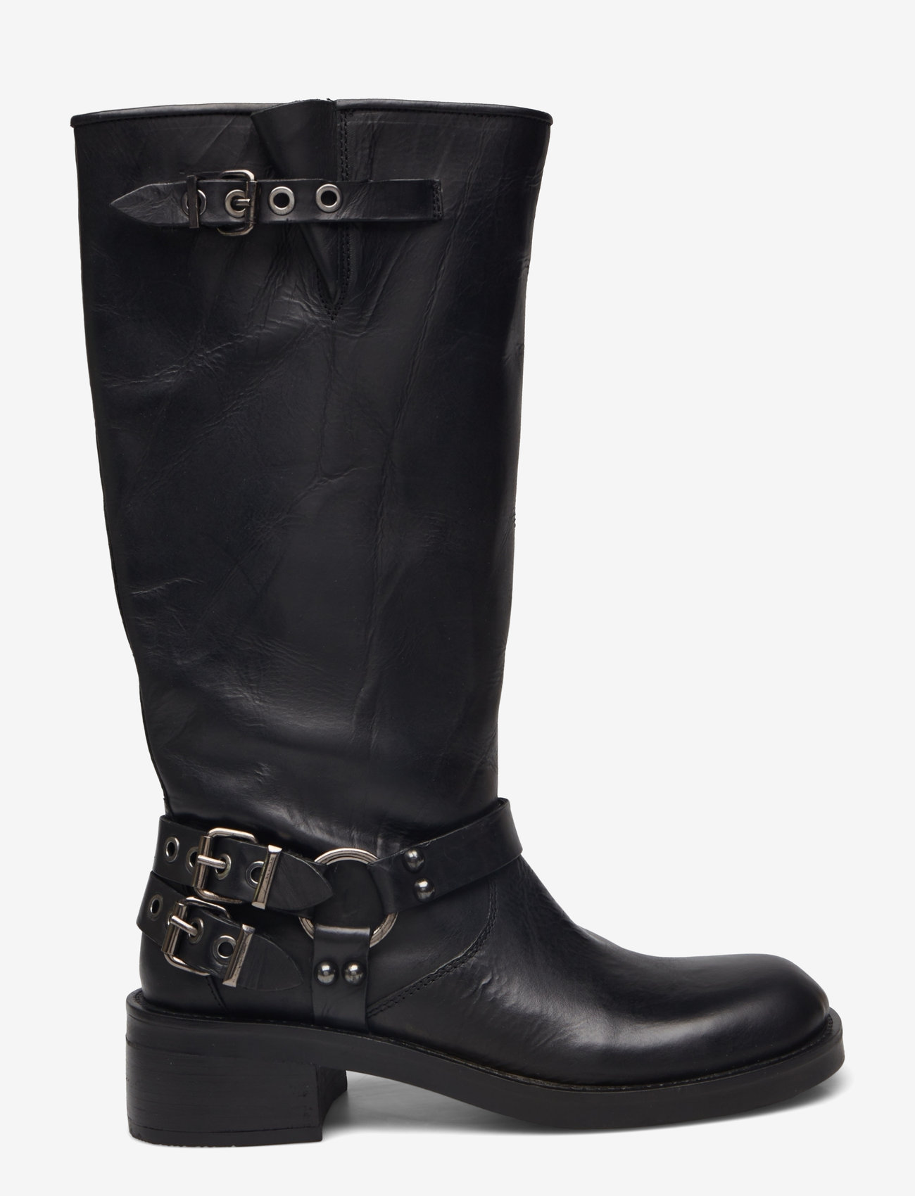 Bianco - BIAHARPER Biker Boot Pull Up Leather - pika säärega saapad - jet black - 1