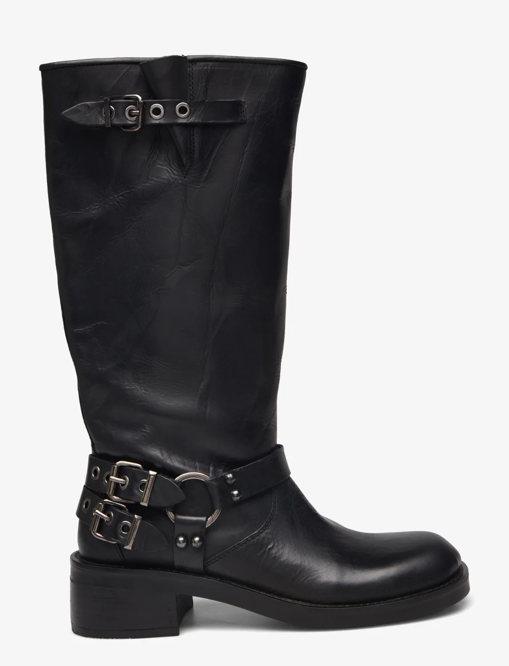 Bianco - BIAHARPER Biker Boot Pull Up Leather - langskaftede støvler - jet black - 1