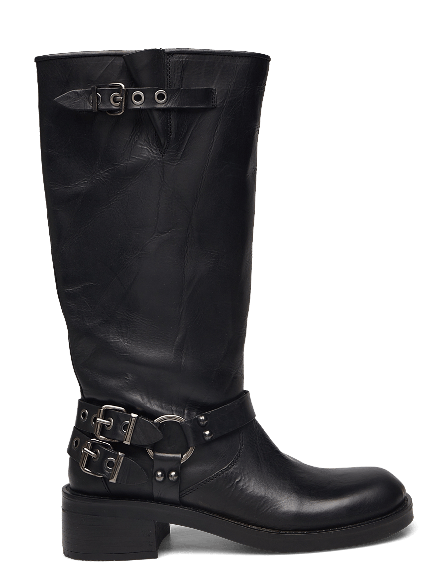 Bianco - BIAHARPER Biker Boot Pull Up Leather - knee high boots - jet black - 1