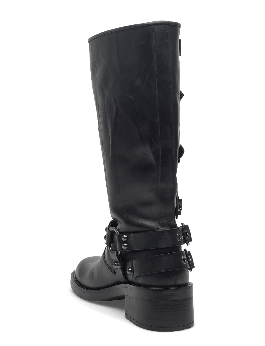 Bianco - BIAHARPER Buckle Biker Boot Pull Up Leather - kniehohe stiefel - black - 2