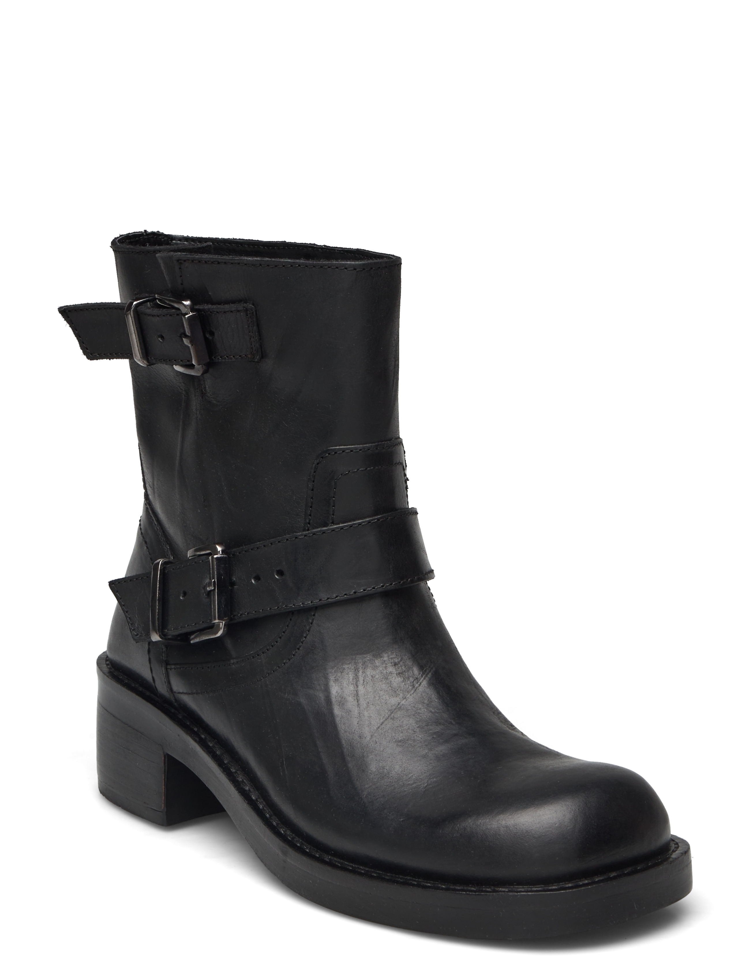 Bianco Biaharper Mid Calf Biker Boot Pull Up Leather, Kvinder, Mellemlang Skaft Biker Støvle, Sort, Str: 39