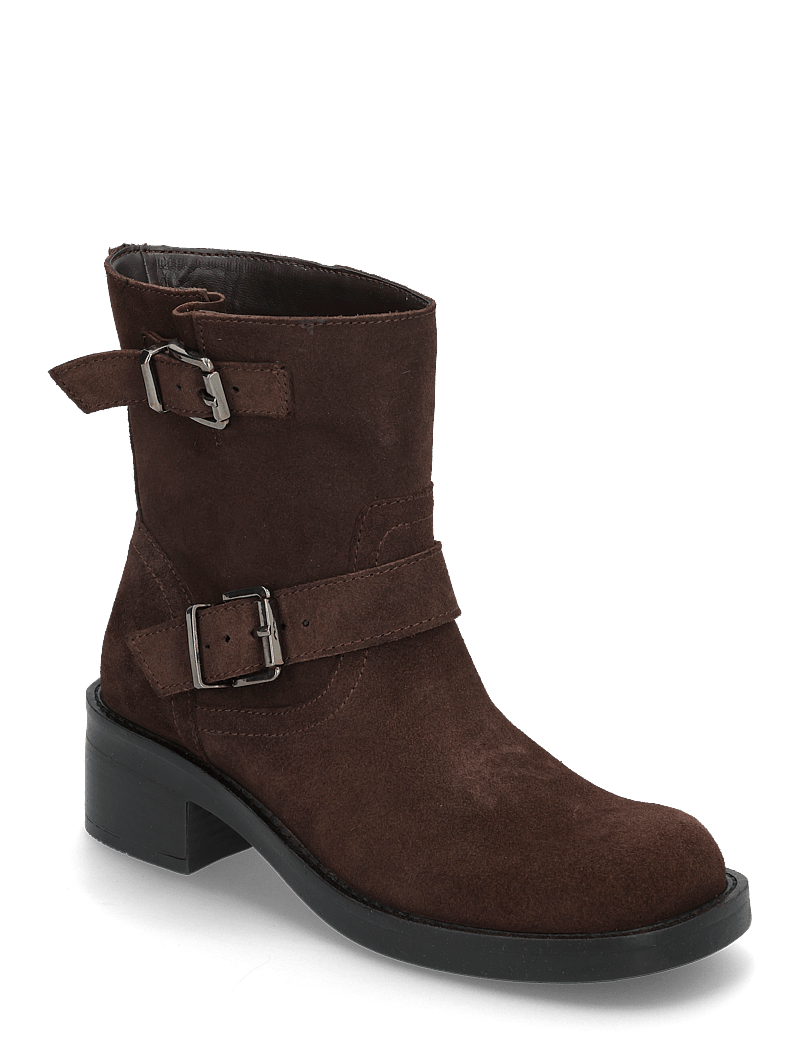 Bianco - BIAHARPER Mid Calf Biker Boot Oily Suede - stiefeletten mit absatz - dark brown - 0