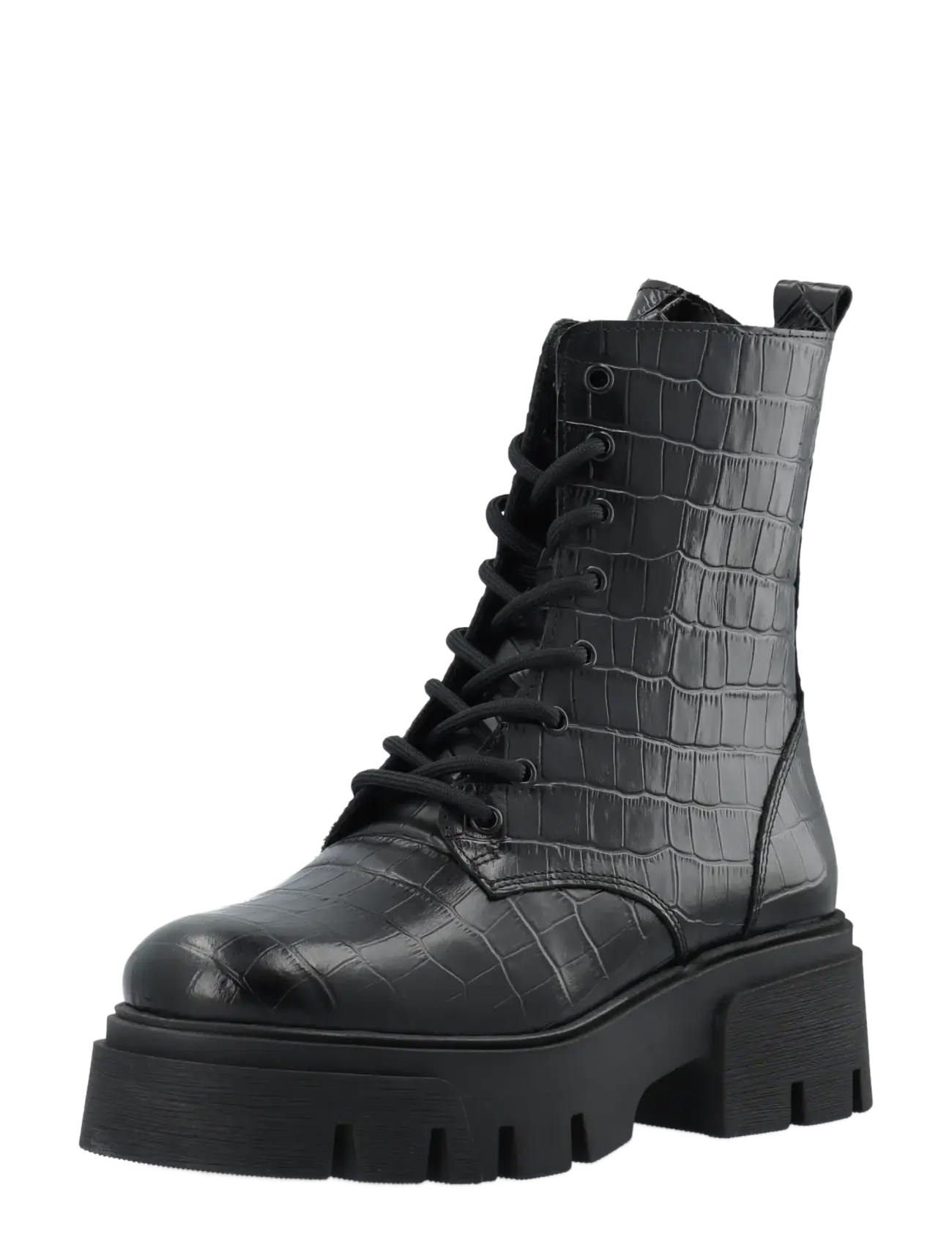 Bianco Indi Lace Boot #C - Ankelboots - BLACK CROCO / black