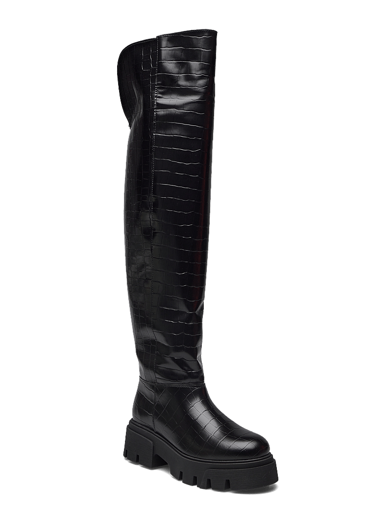 Bianco - Kall Over Knee Boot #C - knähöga stövlar - black croco - 1