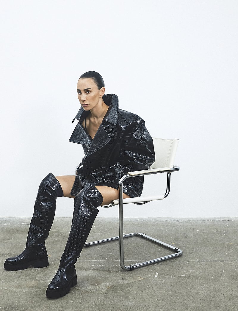 Bianco - Kall Over Knee Boot #C - knähöga stövlar - black croco - 0