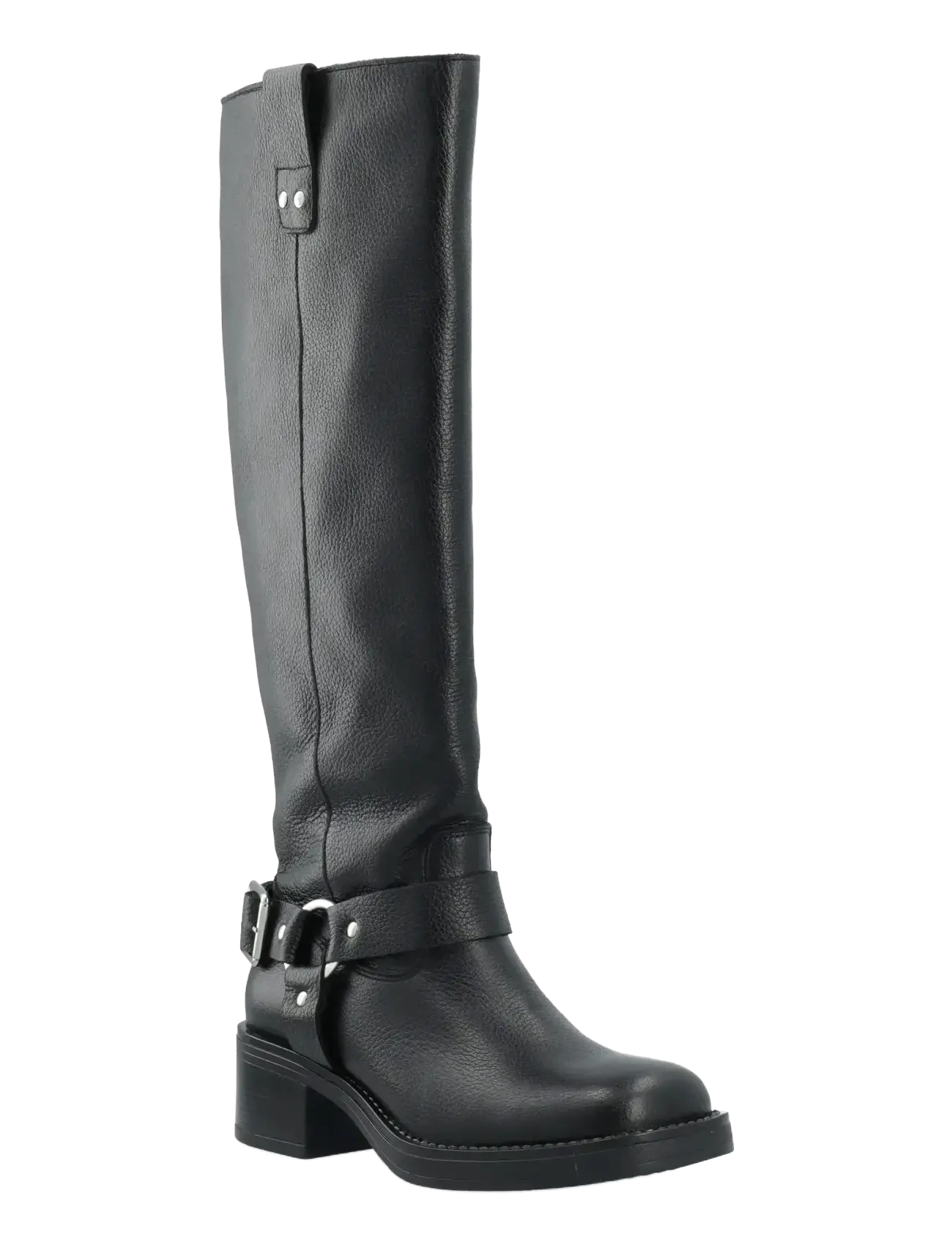 Bianco Biamary Knee High Biker Boot Tumbled Leather, Kvinder, Knæhøj Biker Støvle, Sort, Str: 36