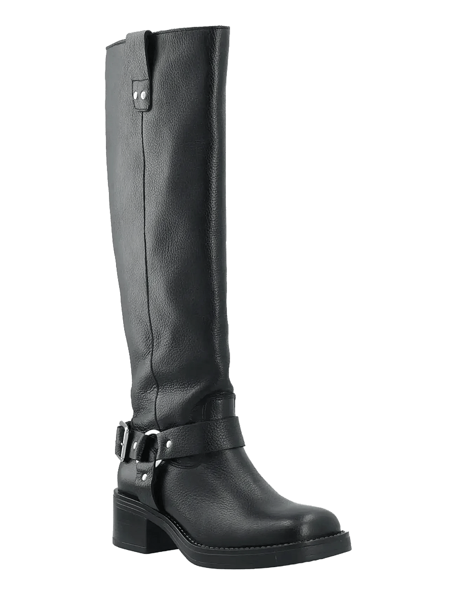 Bianco - BIAMARY Knee High Biker Boot Tumbled Leather - bottes hautes au genou - black - 0