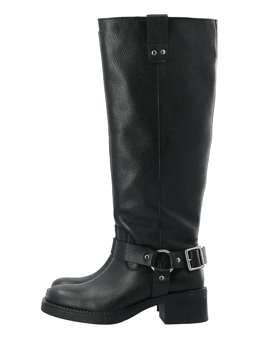 Bianco - BIAMARY Knee High Biker Boot Tumbled Leather - bottes hautes au genou - black - 4