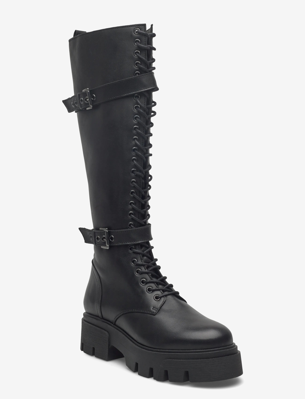 Bianco - BIAMIA Knee High Lace Up Boot Smooth Leather - langskaftede støvler - black - 0