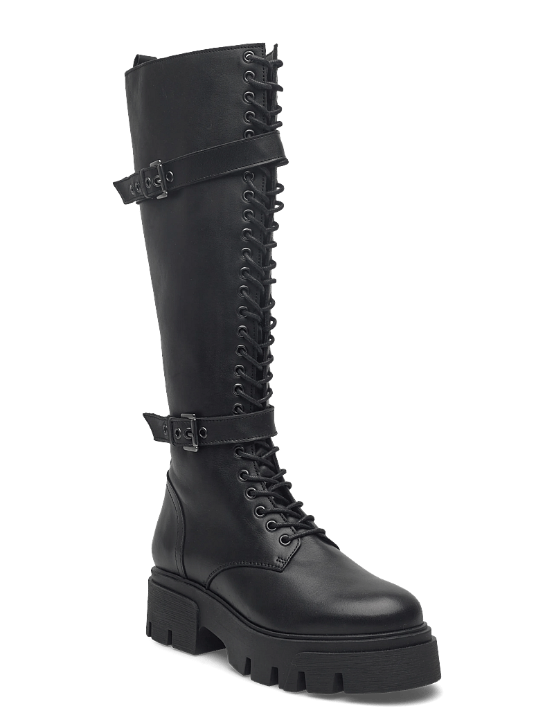 Bianco - BIAMIA Knee High Lace Up Boot Smooth Leather - langskaftede støvler - black - 0