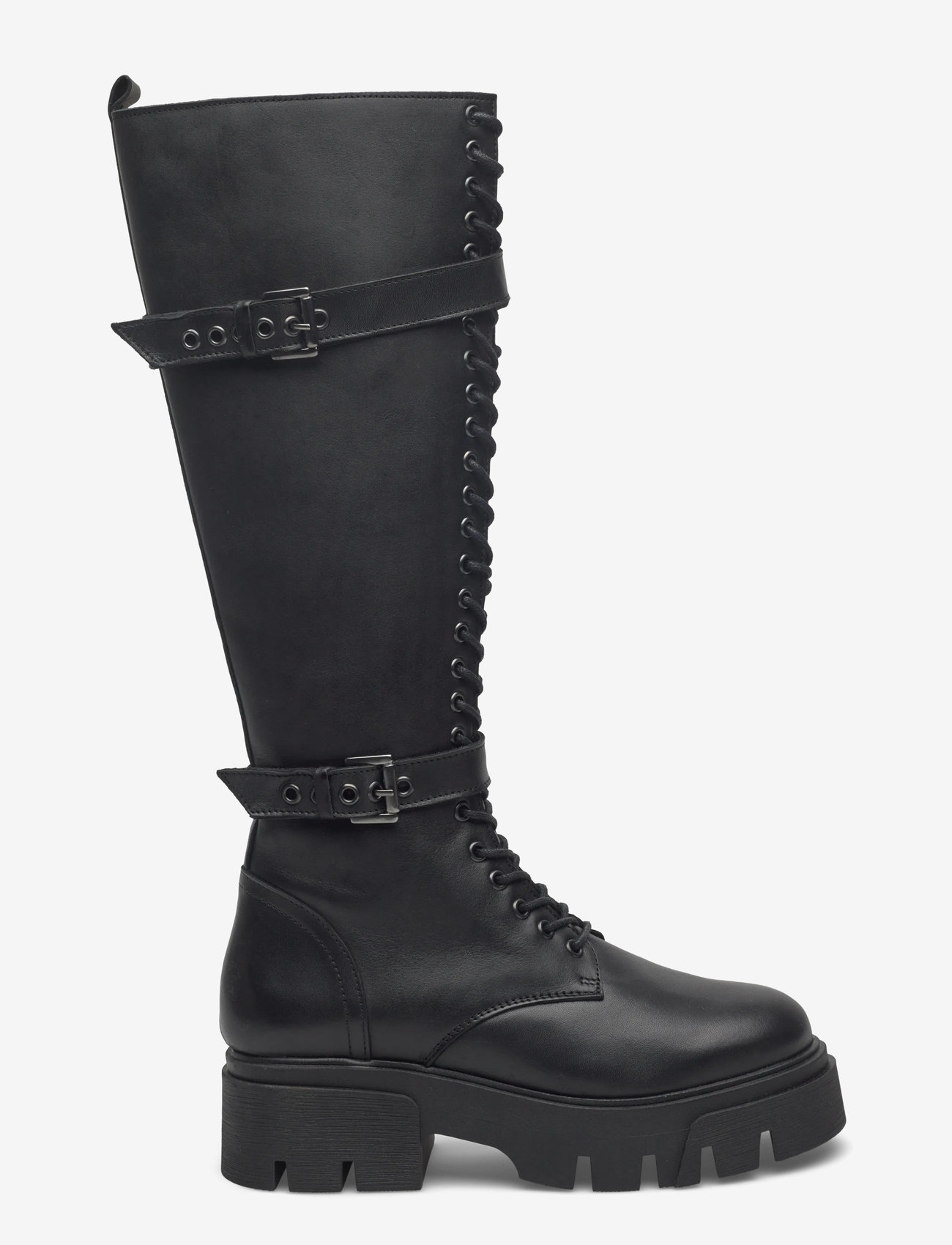 Bianco - BIAMIA Knee High Lace Up Boot Smooth Leather - langskaftede støvler - black - 1