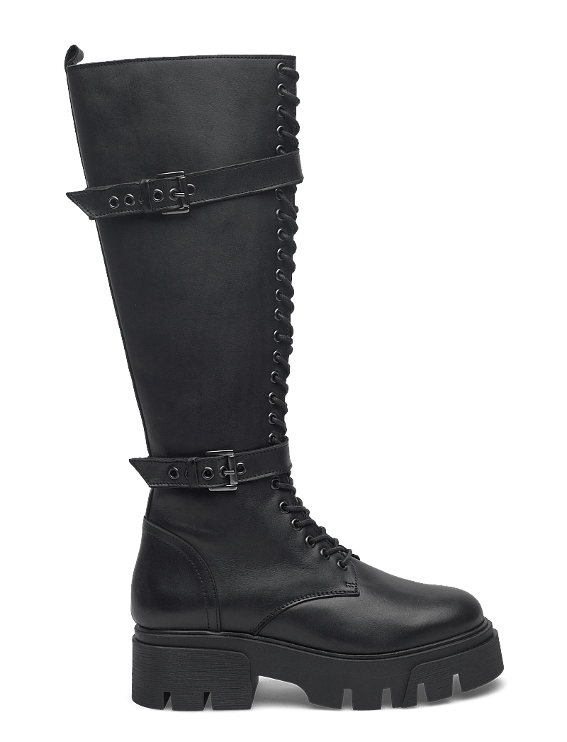 Bianco - BIAMIA Knee High Lace Up Boot Smooth Leather - langskaftede støvler - black - 1