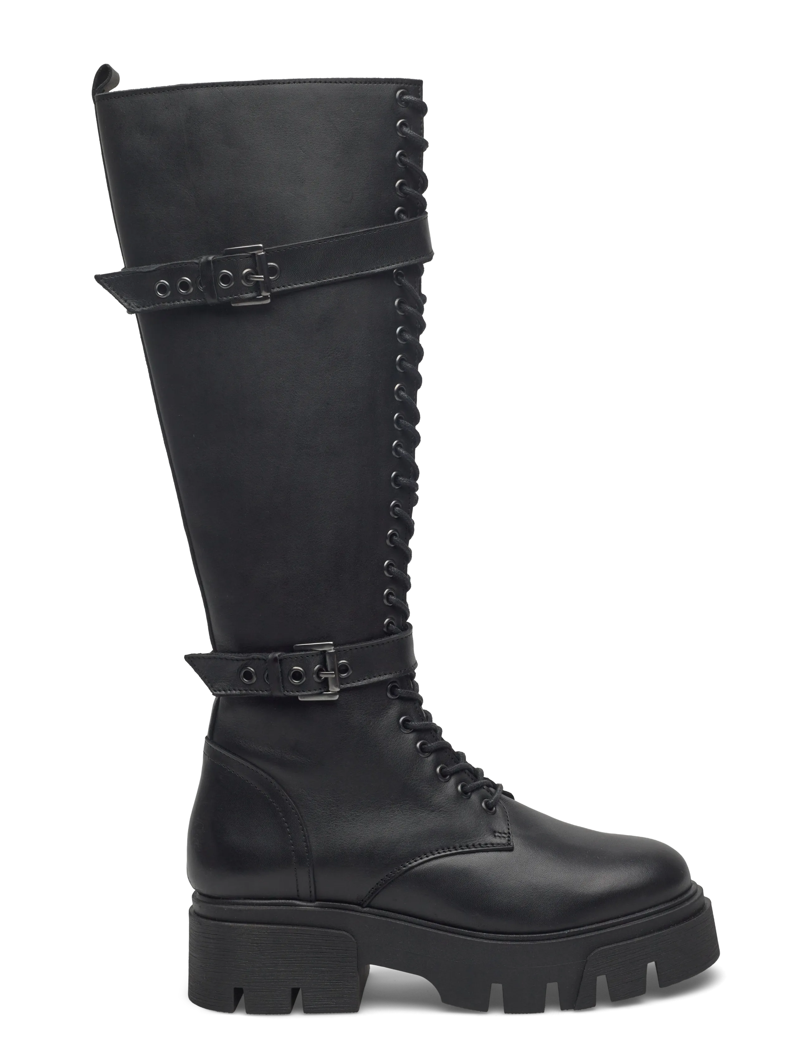 Bianco - BIAMIA Knee High Lace Up Boot Smooth Leather - knähöga stövlar - black - 2