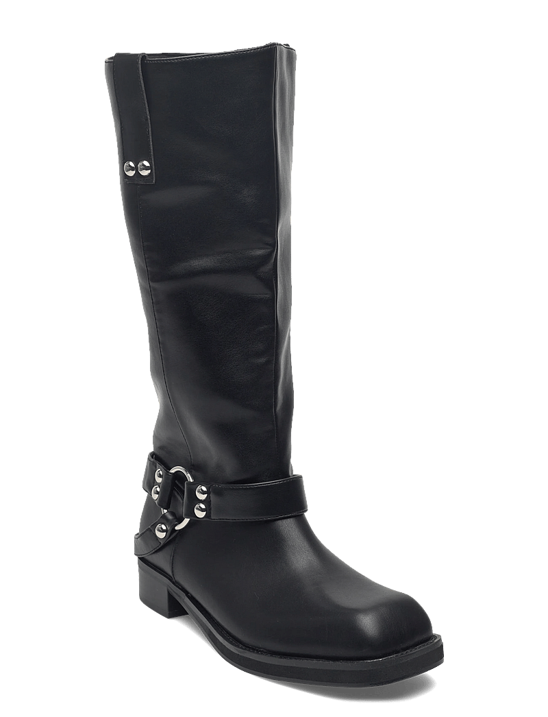 Bianco - BIAJESSE Pull On Biker Boot Faux Leather - kniehohe stiefel - black - 1