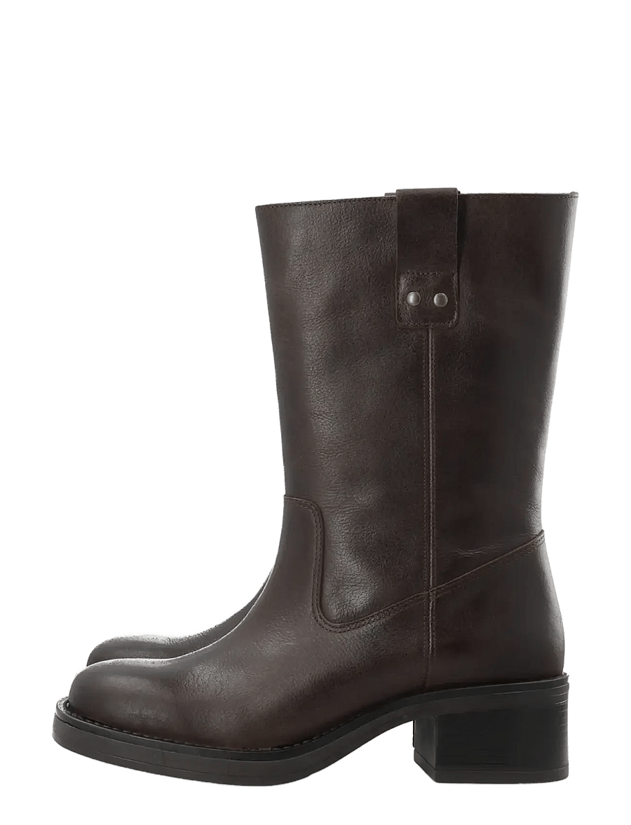 Bianco - BIAMARY Mid Pull On Boot Pull Up Leather - stiefeletten mit absatz - brown - 0