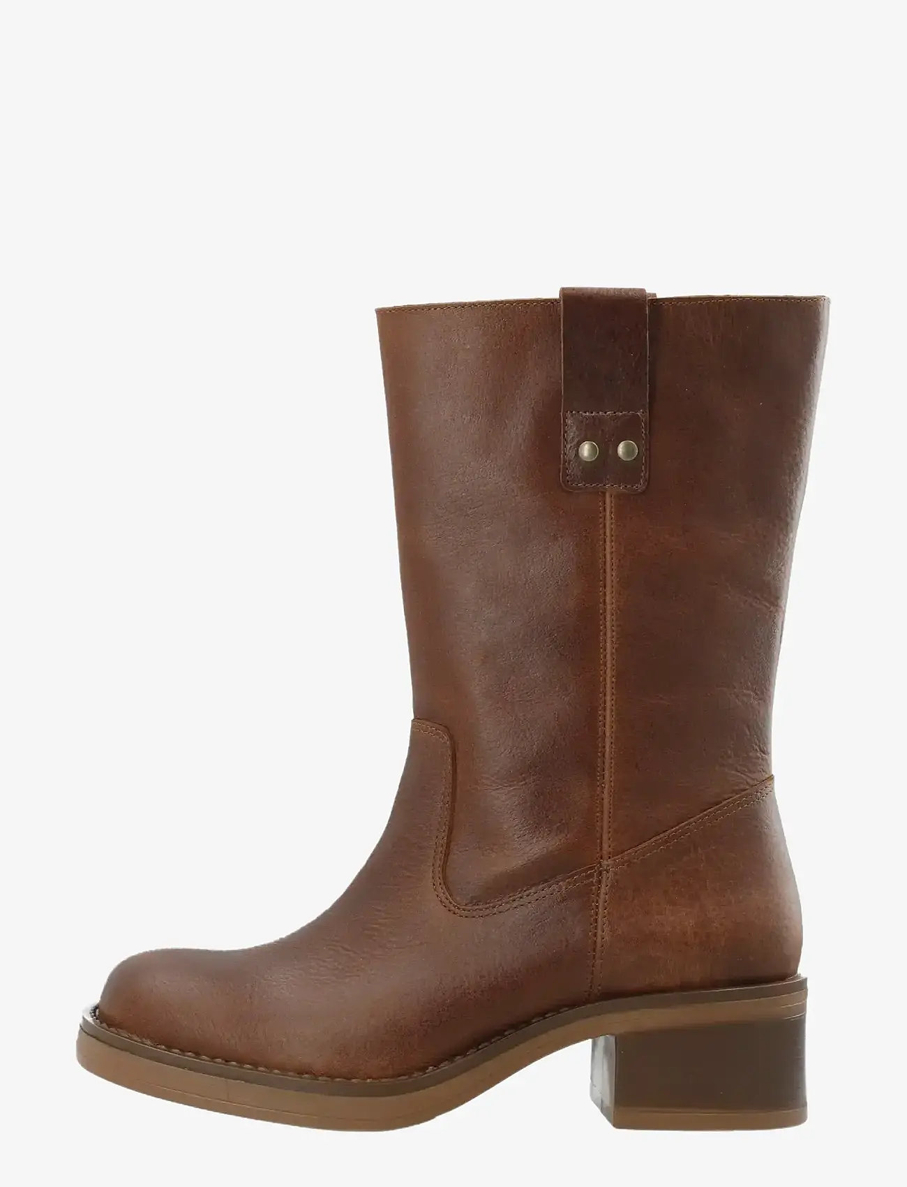 Bianco - BIAMARY Mid Pull On Boot Pull Up Leather - hohe absätze - cognac - 1