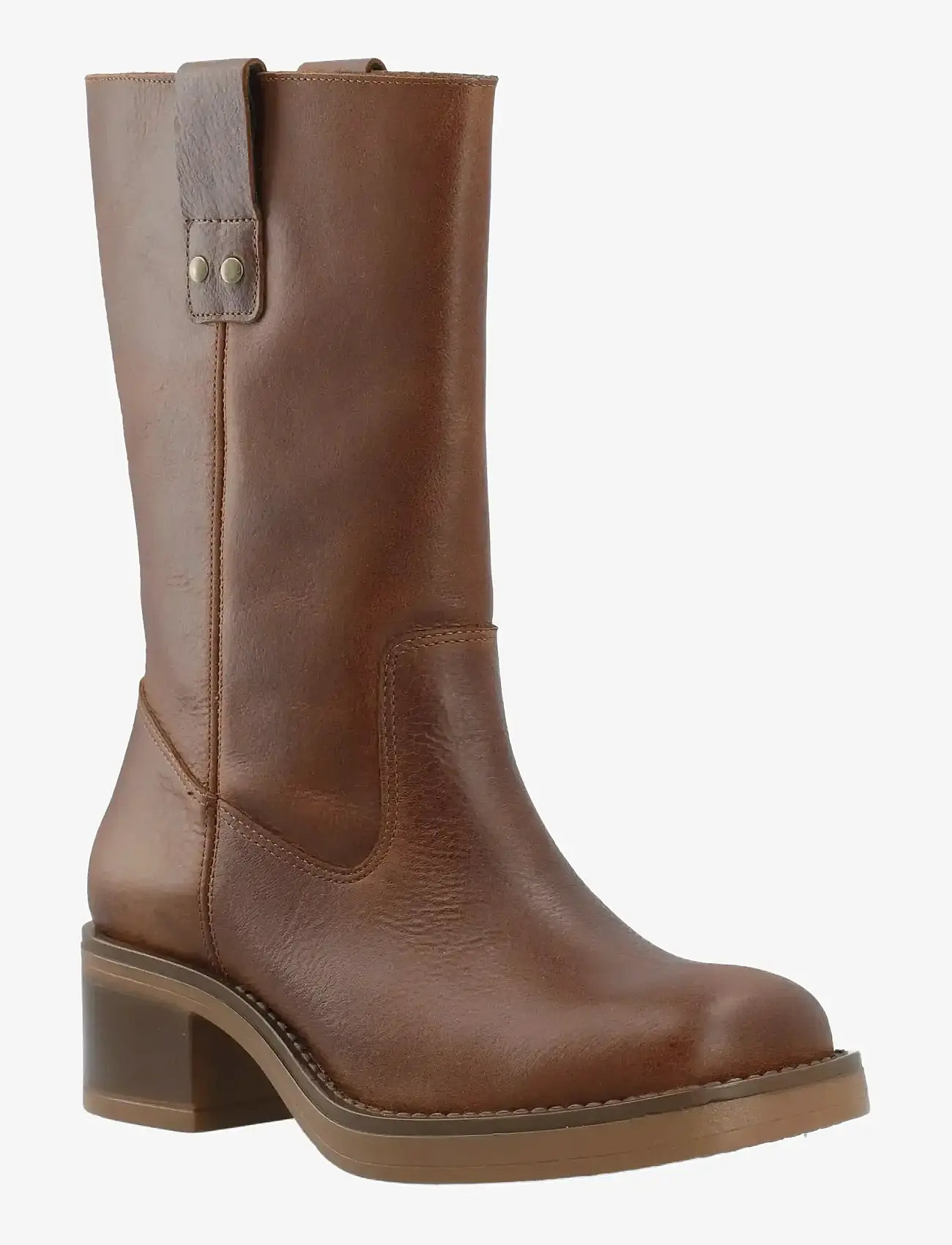 Bianco - BIAMARY Mid Pull On Boot Pull Up Leather - støvletter - cognac - 0