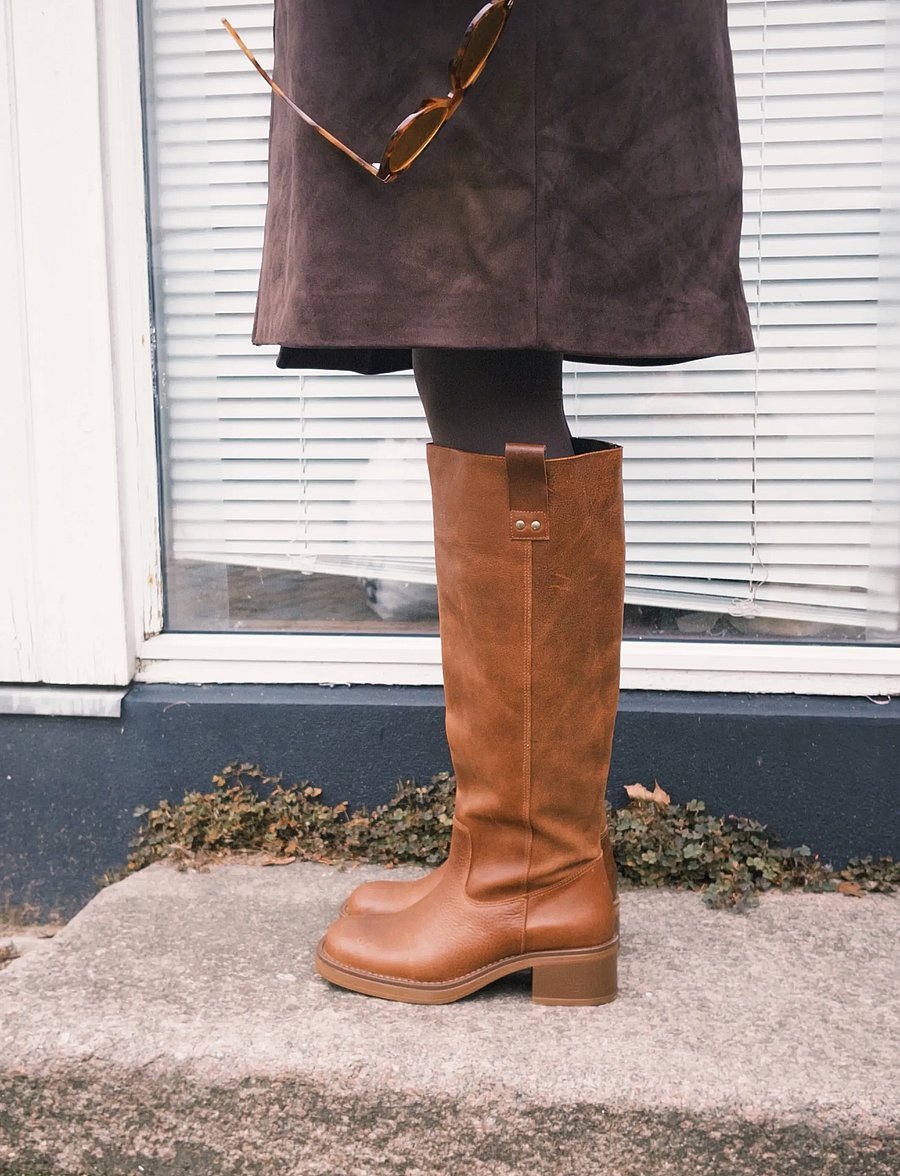 Bianco - BIAMARY Knee High Pull On Boot Pull Up Leather - kniehohe stiefel - cognac - 0