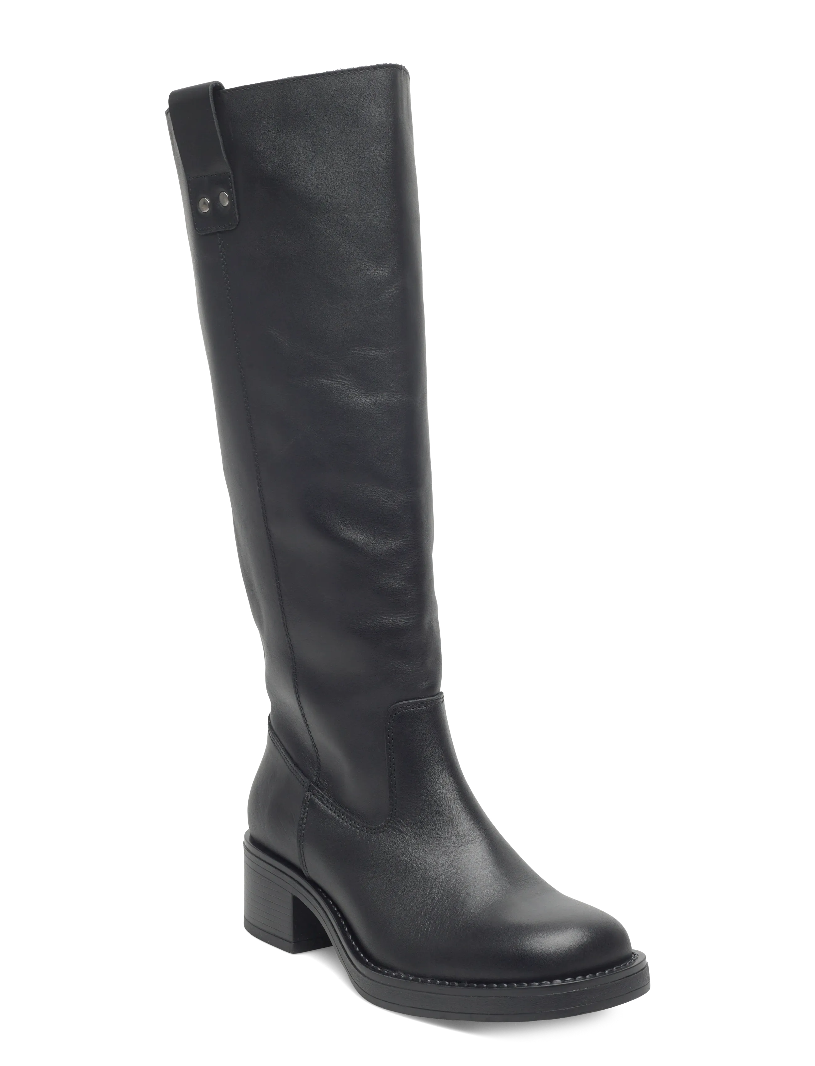BIAMARY Knee High Pull On Boot Smooth Leather - BLACK