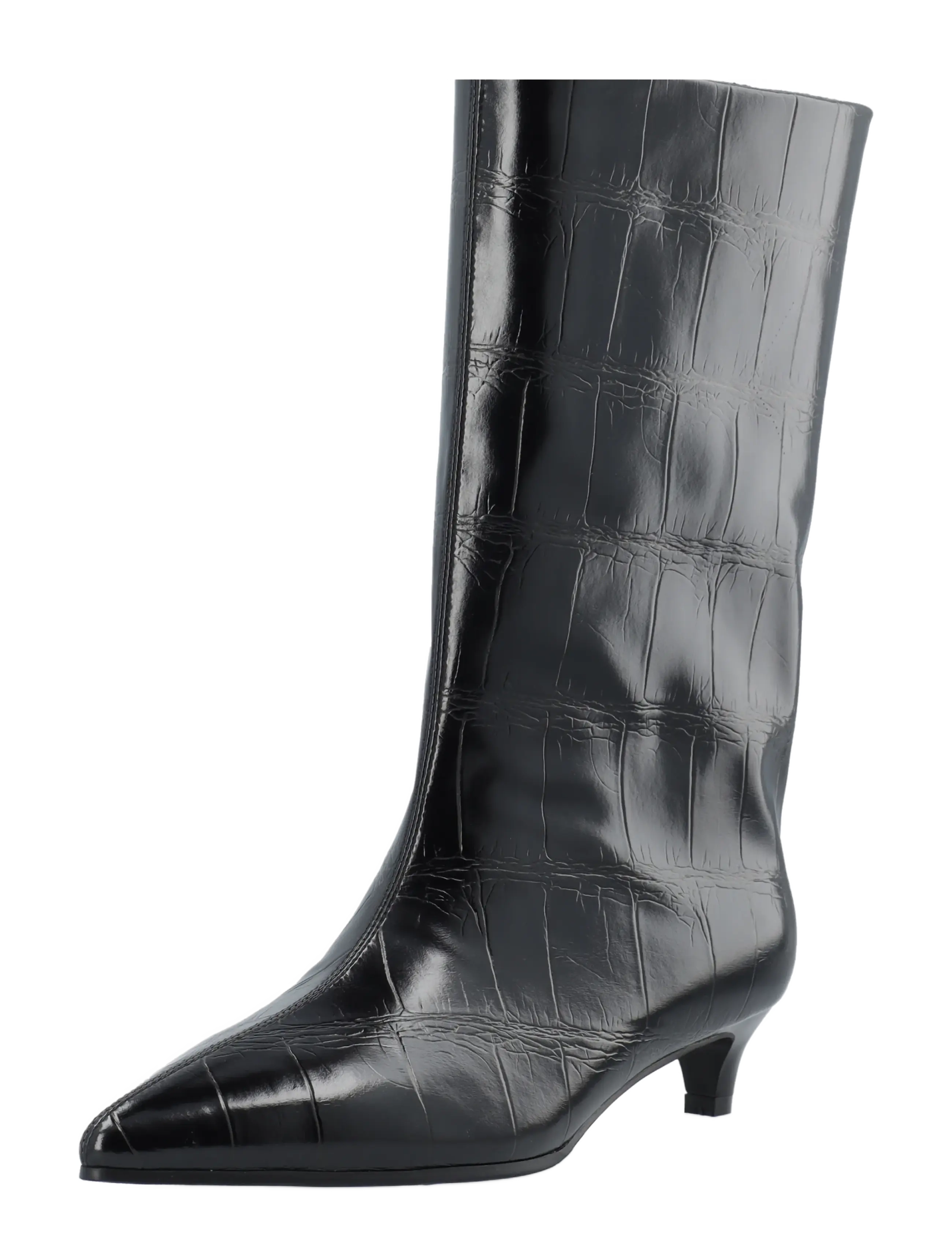 Bianco BIAAMELIA Wide Mid Pull On Boot Faux Leather - Skor - BLACK CROCO / black