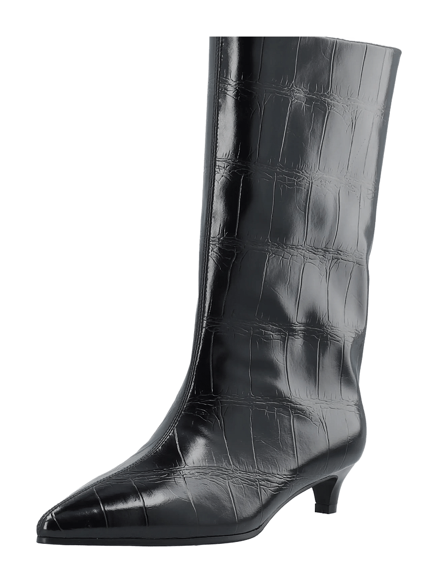 Bianco - BIAAMELIA Wide Mid Pull On Boot Faux Leather - stövletter - black croco - 0