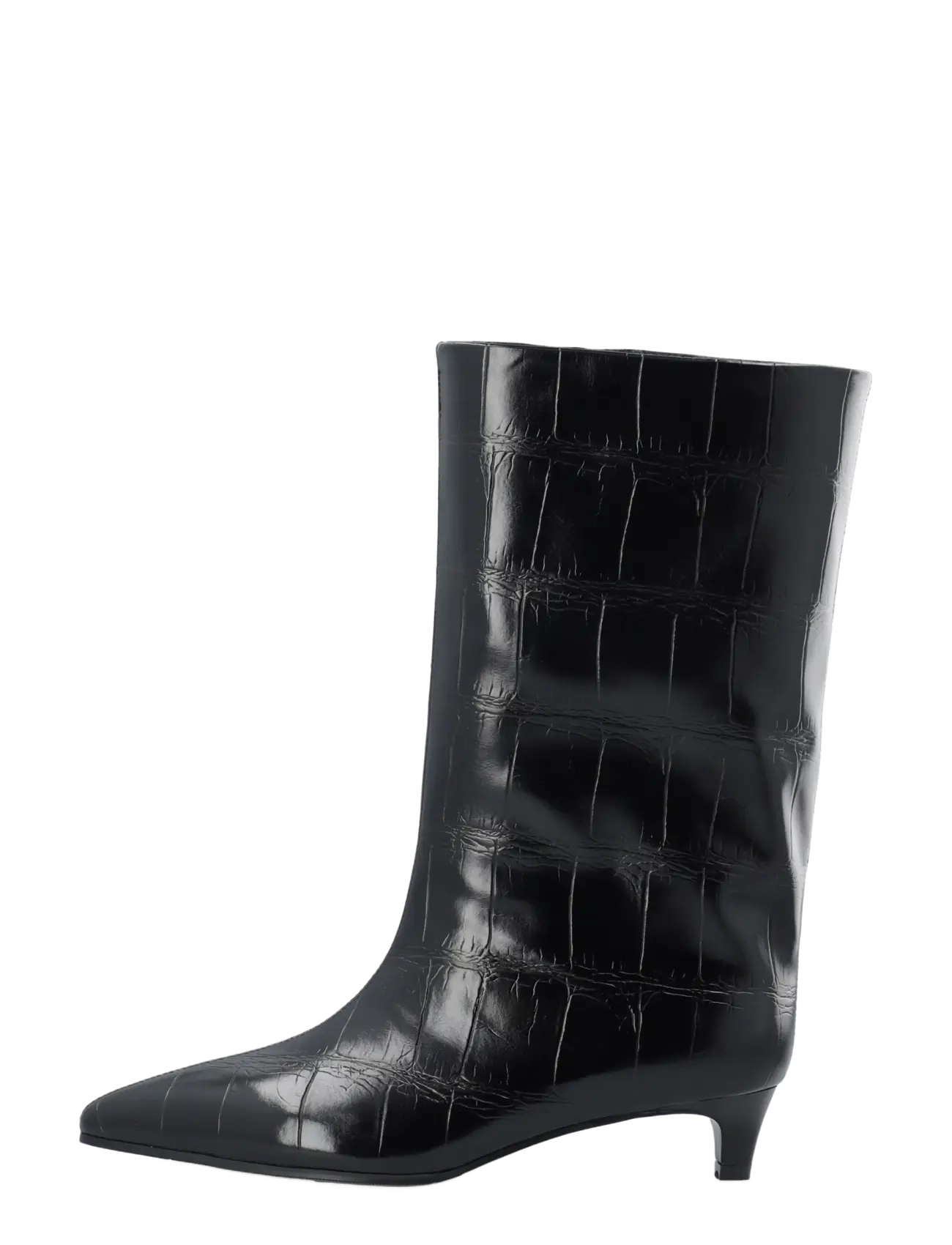Bianco - BIAAMELIA Wide Mid Pull On Boot Faux Leather - stövletter - black croco - 1