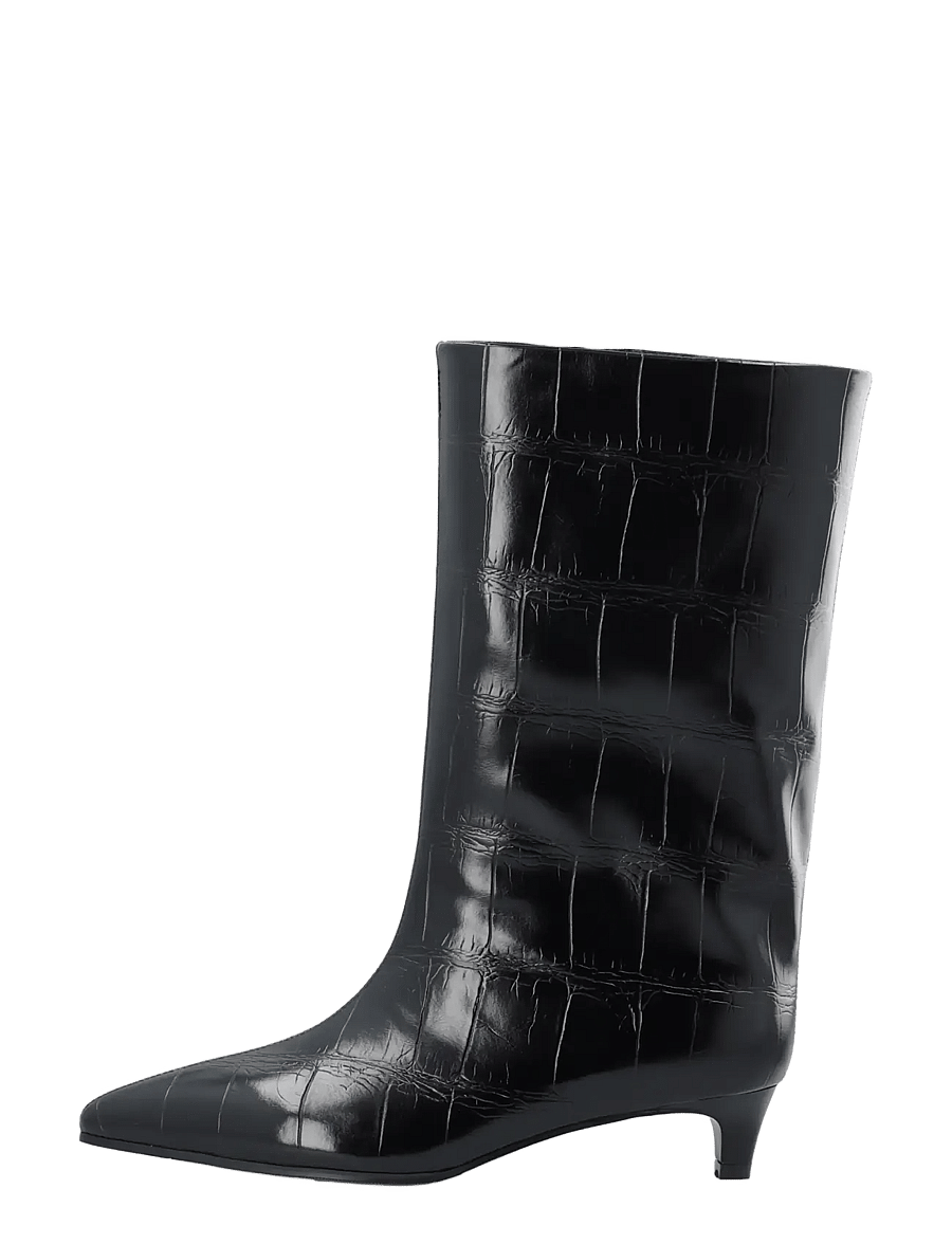 Bianco - BIAAMELIA Wide Mid Pull On Boot Faux Leather - stövletter - black croco - 1