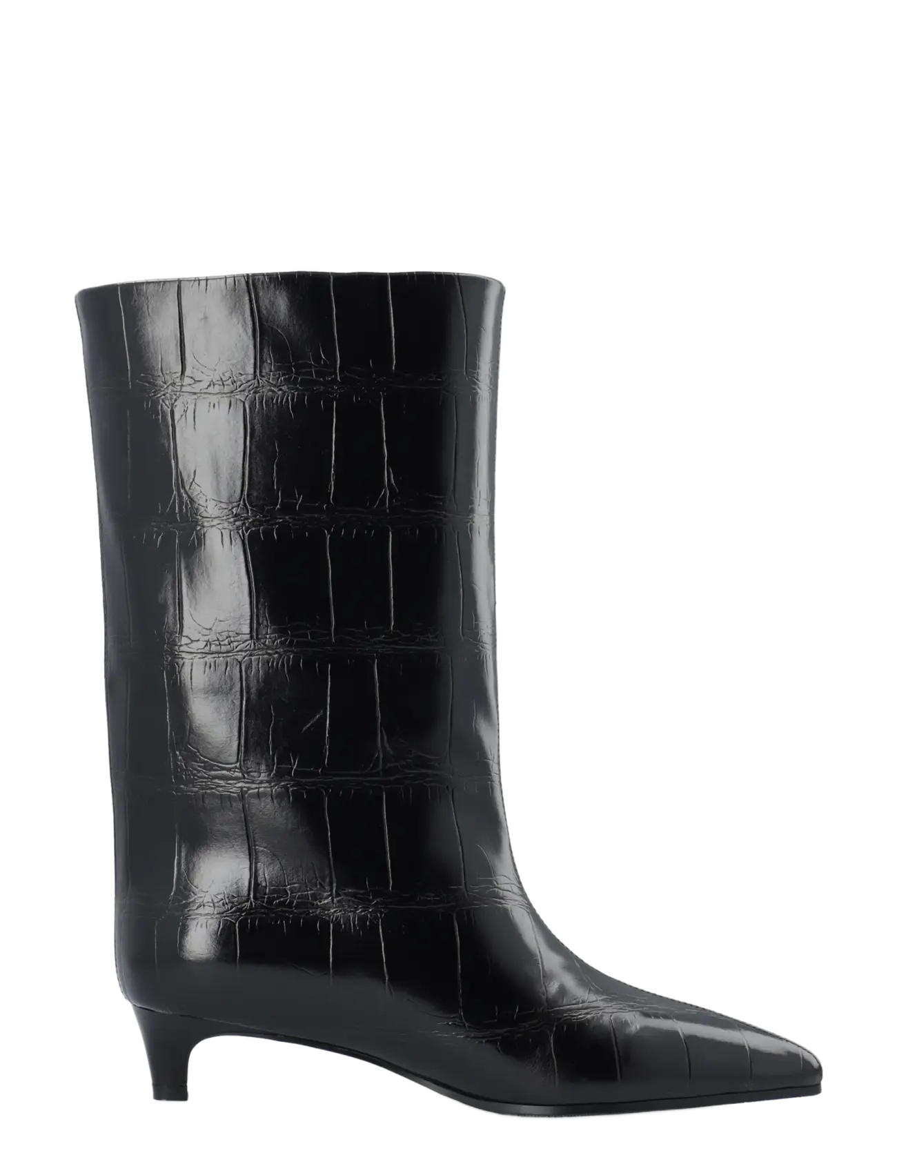 Bianco - BIAAMELIA Wide Mid Pull On Boot Faux Leather - stövletter - black croco - 3