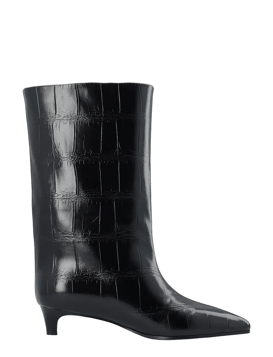Bianco - BIAAMELIA Wide Mid Pull On Boot Faux Leather - stövletter - black croco - 3