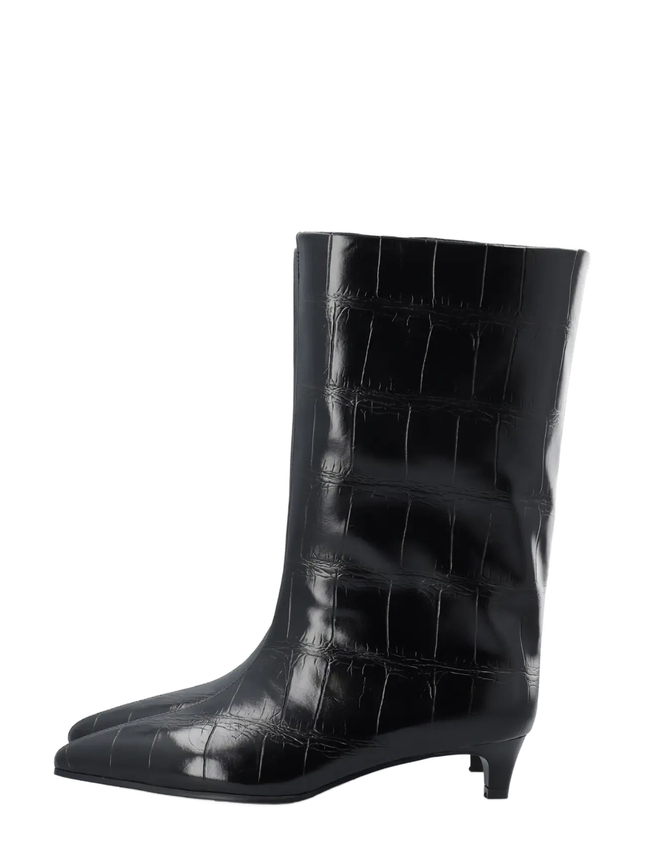 Bianco - BIAAMELIA Wide Mid Pull On Boot Faux Leather - stövletter - black croco - 4