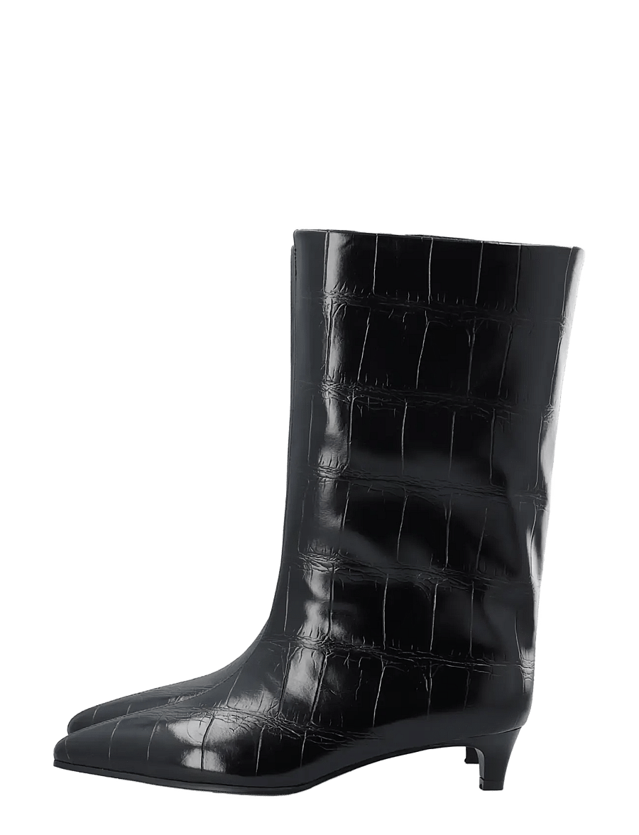 Bianco - BIAAMELIA Wide Mid Pull On Boot Faux Leather - stövletter - black croco - 4