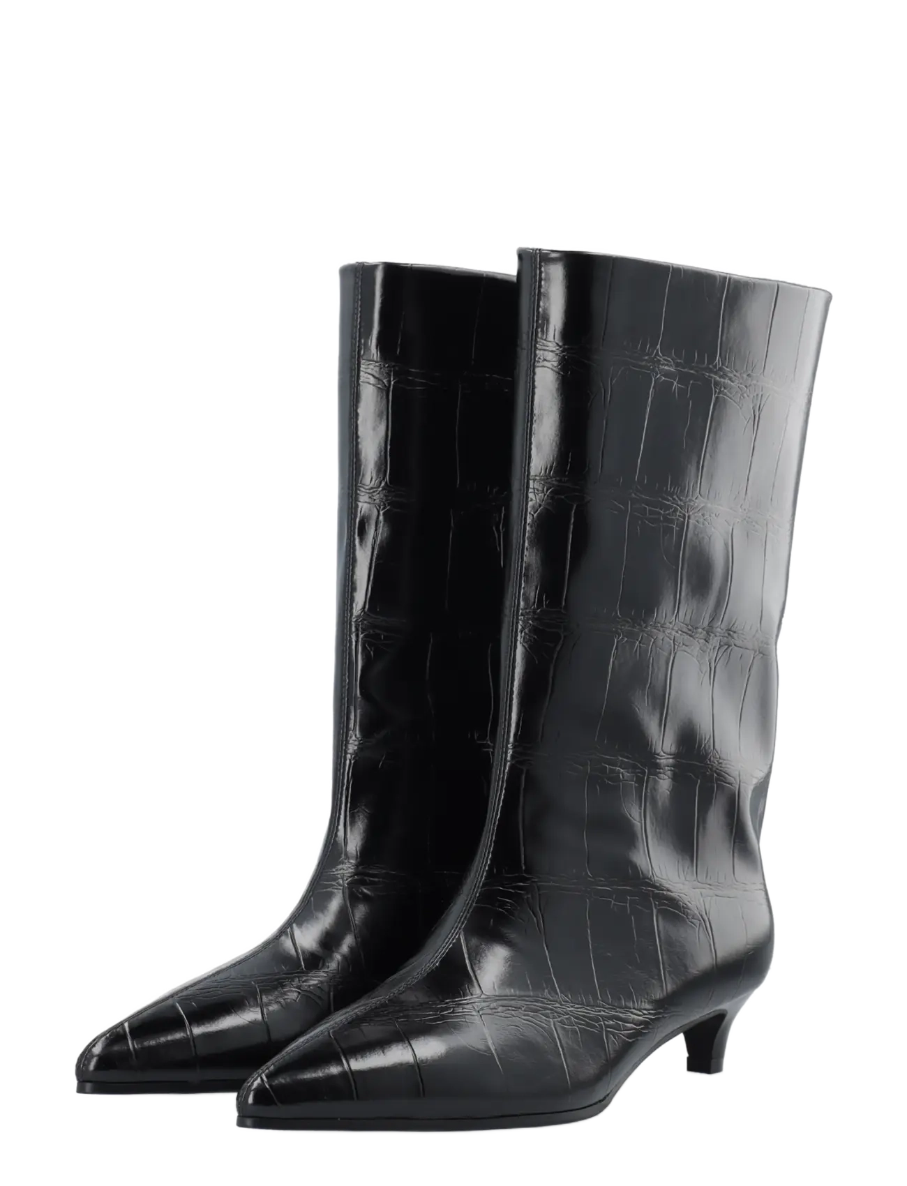 Bianco - BIAAMELIA Wide Mid Pull On Boot Faux Leather - stövletter - black croco - 5