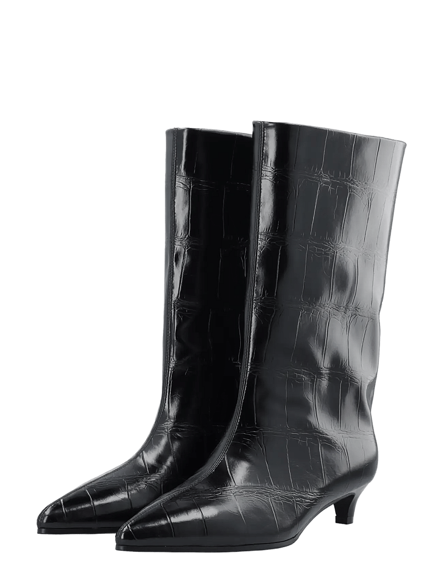 Bianco - BIAAMELIA Wide Mid Pull On Boot Faux Leather - stövletter - black croco - 5
